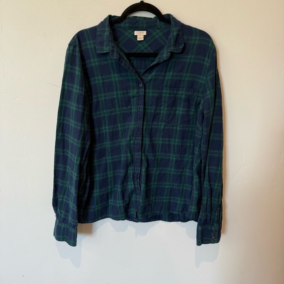 J. Crew Blue Plaid Flannel Button-Up Shirt Womens Plus Size XXL oversized boy - Picture 1 of 9